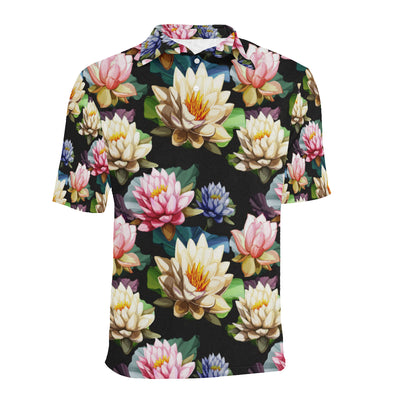 Water Lily Pattern Print Design WL02 Men Polo Shirt