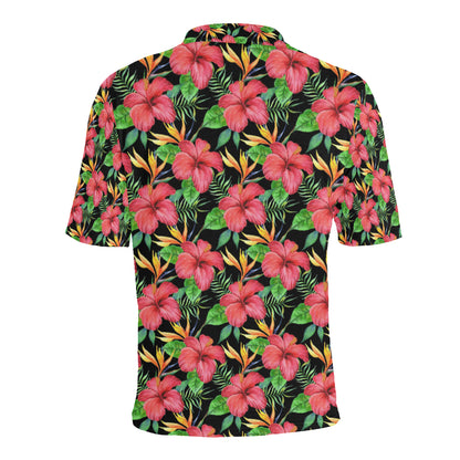 Red Hibiscus Pattern Print Design HB07 Men Polo Shirt