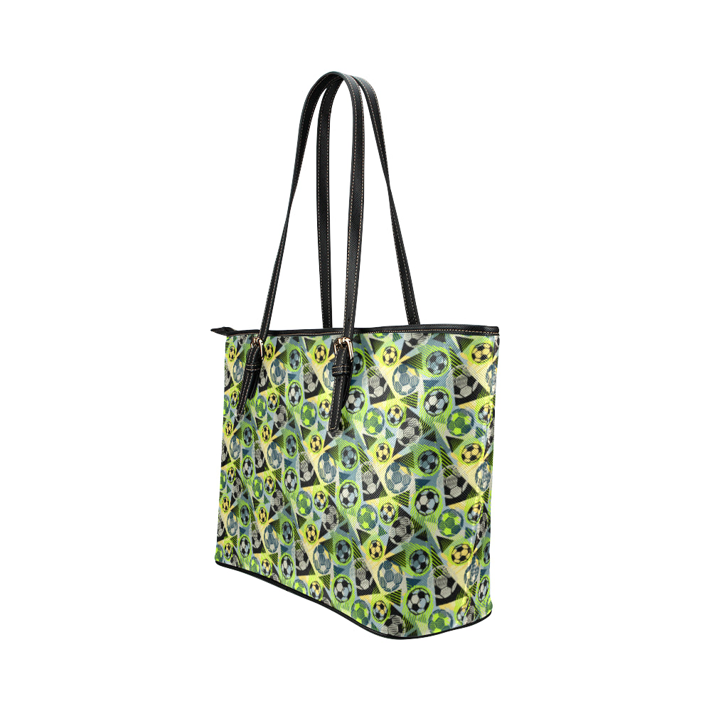 Soccer Ball Themed Print Pattern Leather Tote Bag