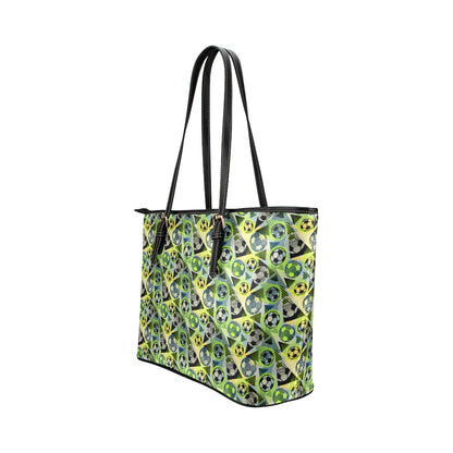 Soccer Ball Themed Print Pattern Leather Tote Bag