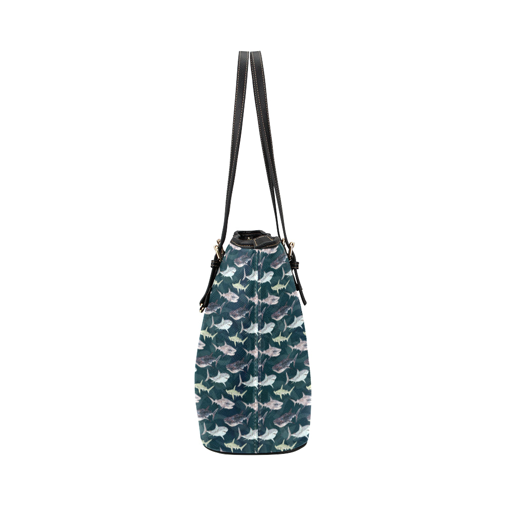 Shark Pattern Print Leather Tote Bag
