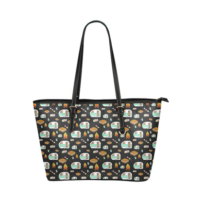 Camper marshmallow Camping Design Print Leather Tote Bag