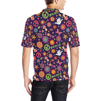 Flower Power Peace Design Print Men Polo Shirt