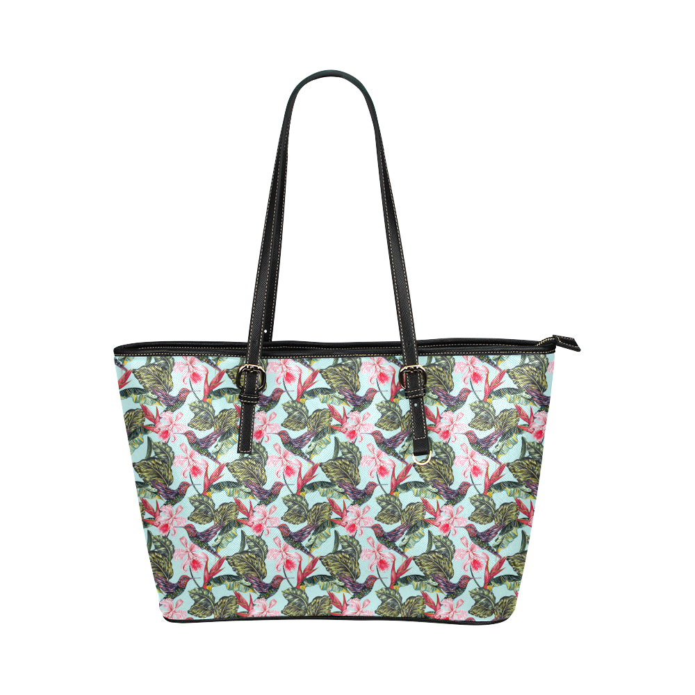 Hummingbird Cute Themed Print Leather Tote Bag