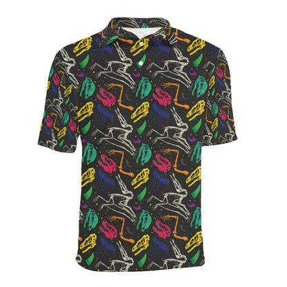 Dinosaur Skull Color Print Pattern Men Polo Shirt
