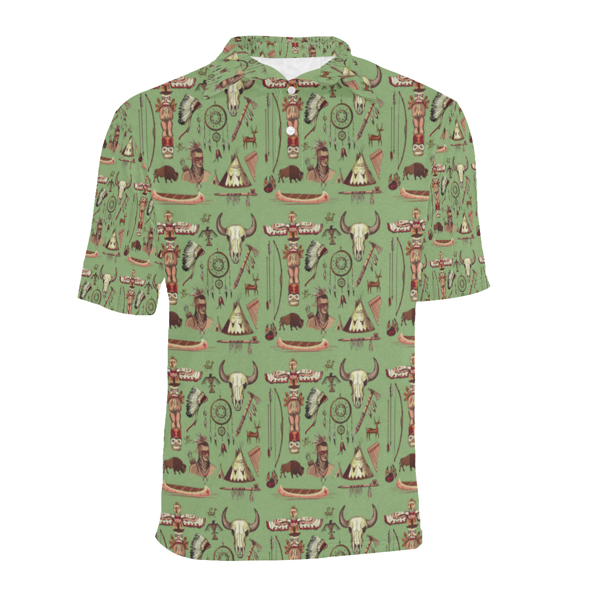 Native Indian Themed Design Print Men Polo Shirt