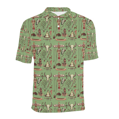 Native Indian Themed Design Print Men Polo Shirt