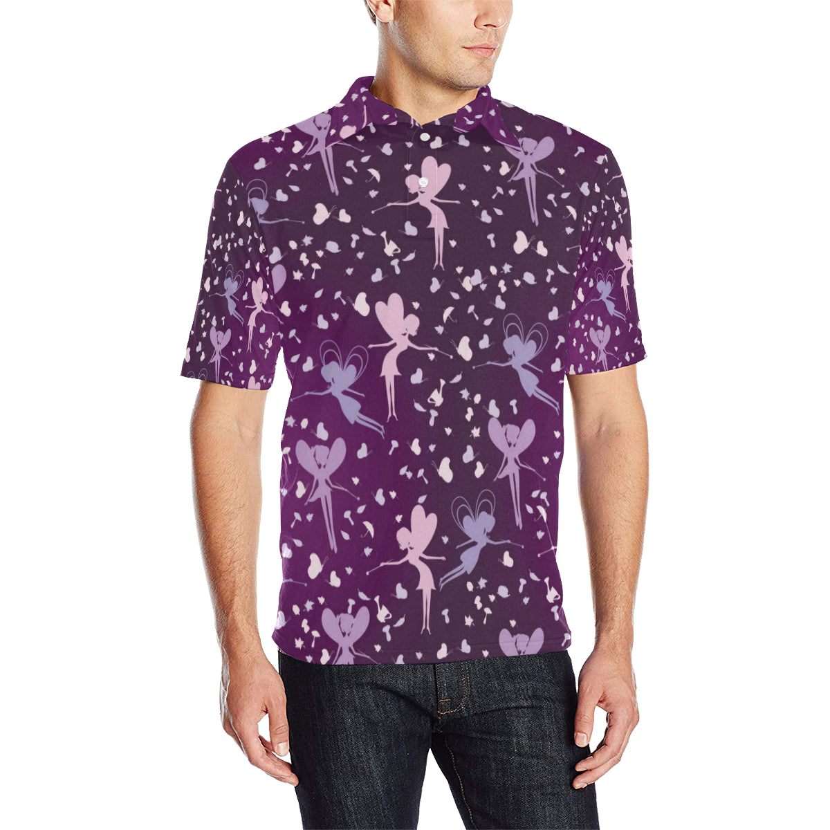 Fairy Pink Print Pattern Men Polo Shirt