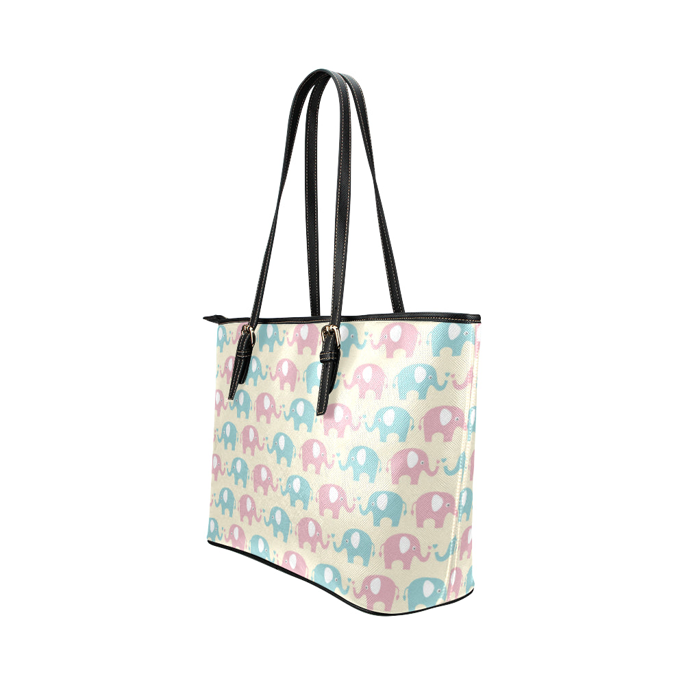 Elephant Baby Pastel Print Pattern Leather Tote Bag
