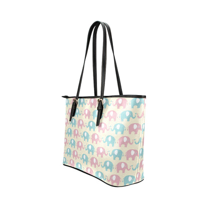 Elephant Baby Pastel Print Pattern Leather Tote Bag