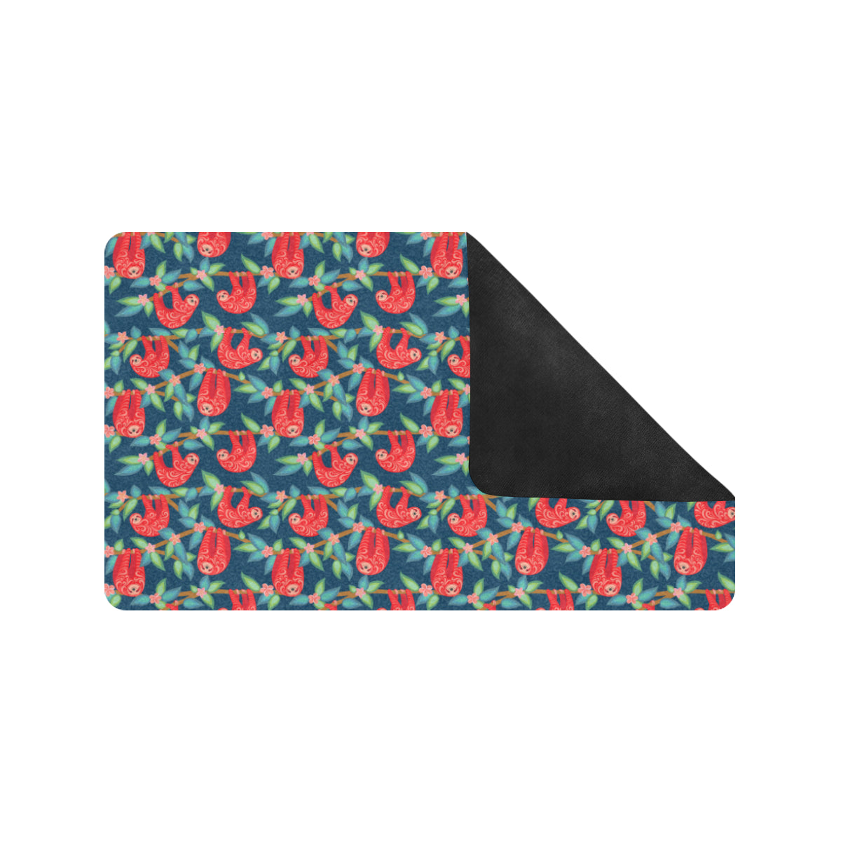 Sloth Red Design Themed Print Rubber Doormat