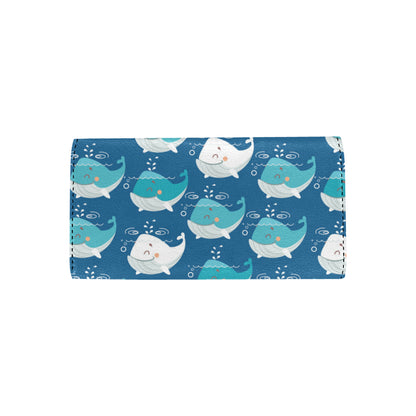 Blue Whale Pattern Print Design 01 Women's Trifold Wallet