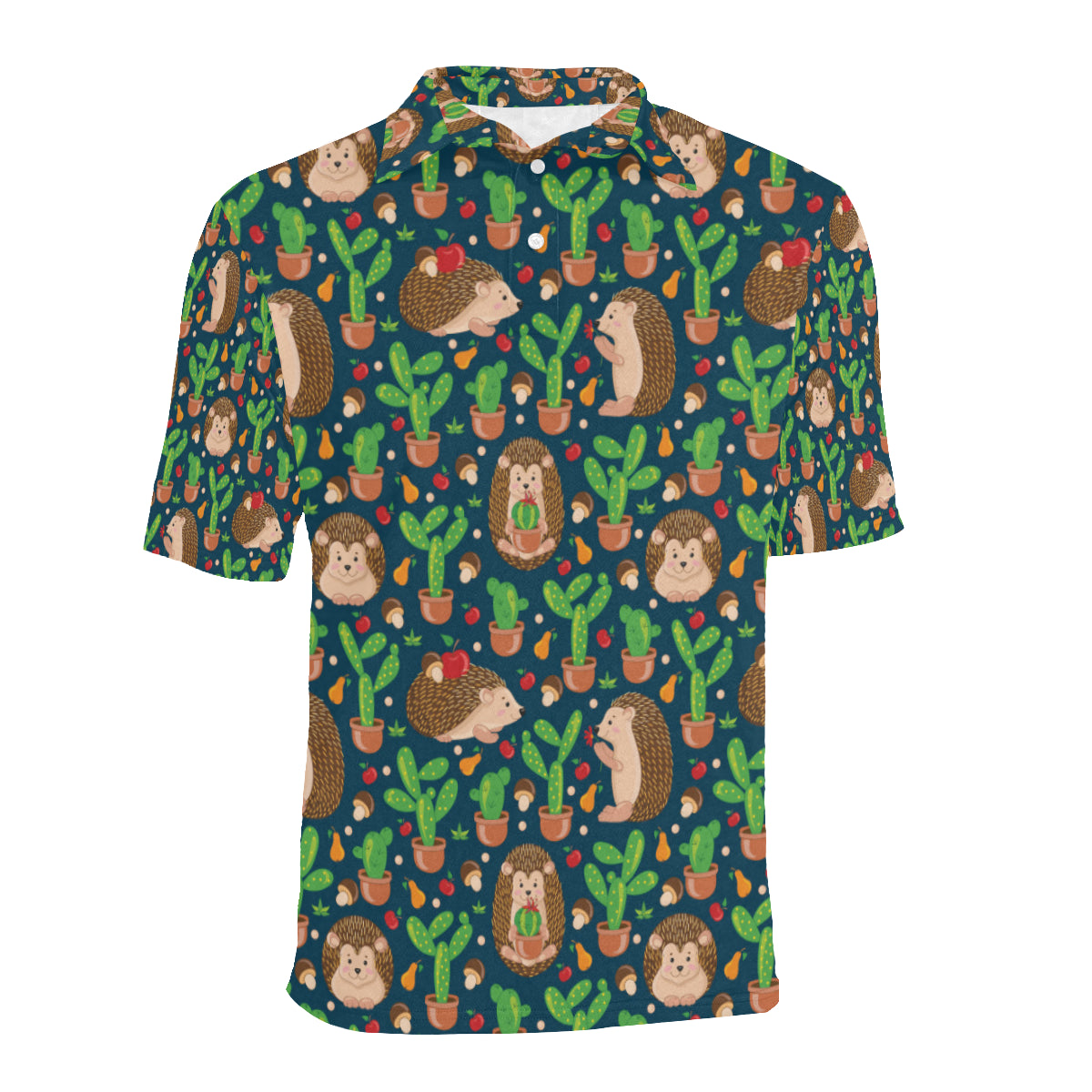 Hedgehog Cactus Pattern Print Design 04 Men Polo Shirt