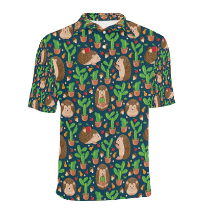 Hedgehog Cactus Pattern Print Design 04 Men Polo Shirt