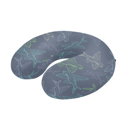 Flying Fish Pattern Print Design 02 U-Shaped Travel Neck Pillow