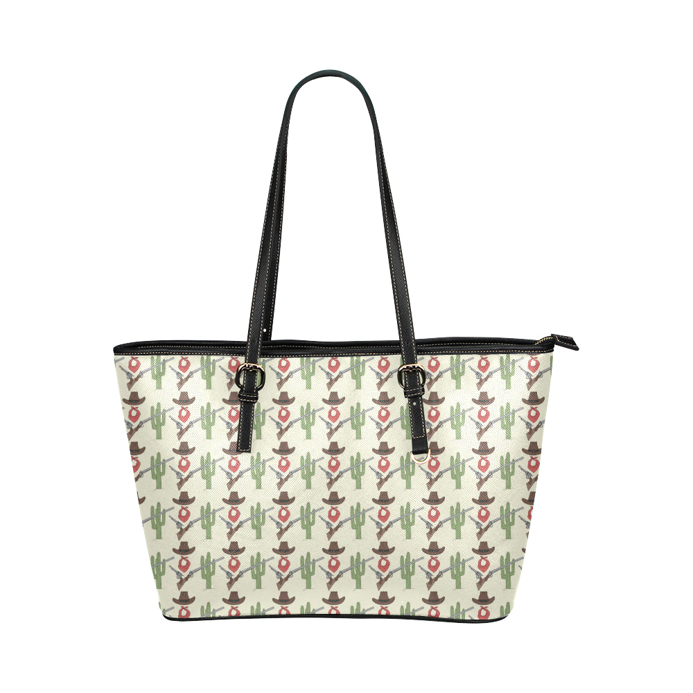 Western Cowboy Print Leather Tote Bag