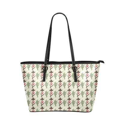 Western Cowboy Print Leather Tote Bag