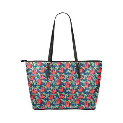 Sloth Red Design Themed Print Leather Tote Bag