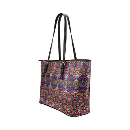 Ethnic Flower Style Print Pattern Leather Tote Bag