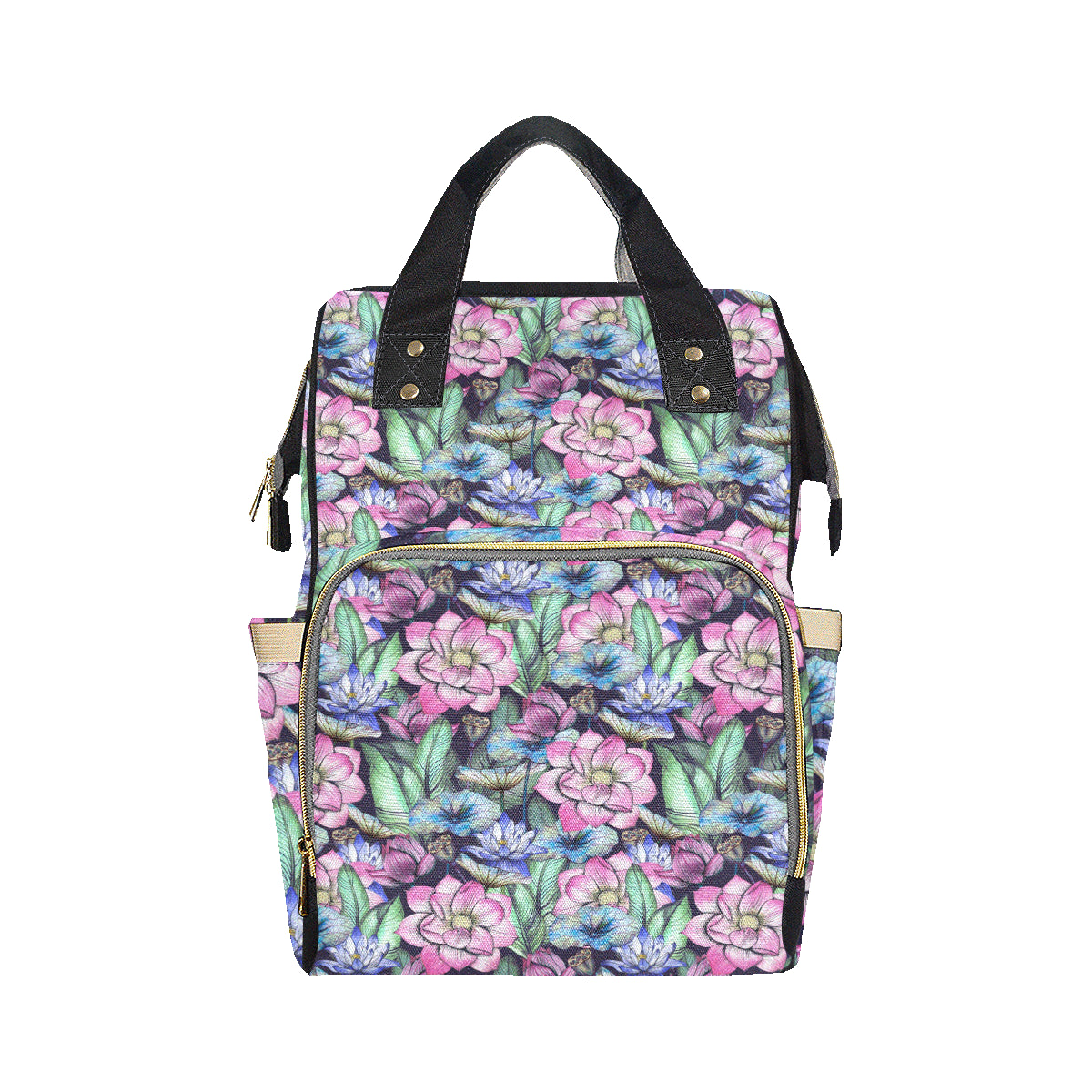 Water Lily Pattern Print Design WL07 Diaper Bag Backpack