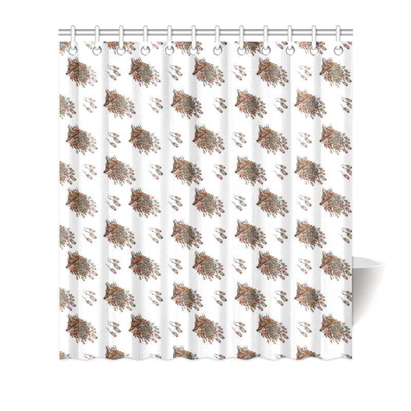 Aztec Wolf Pattern Print Design 02 Shower Curtain