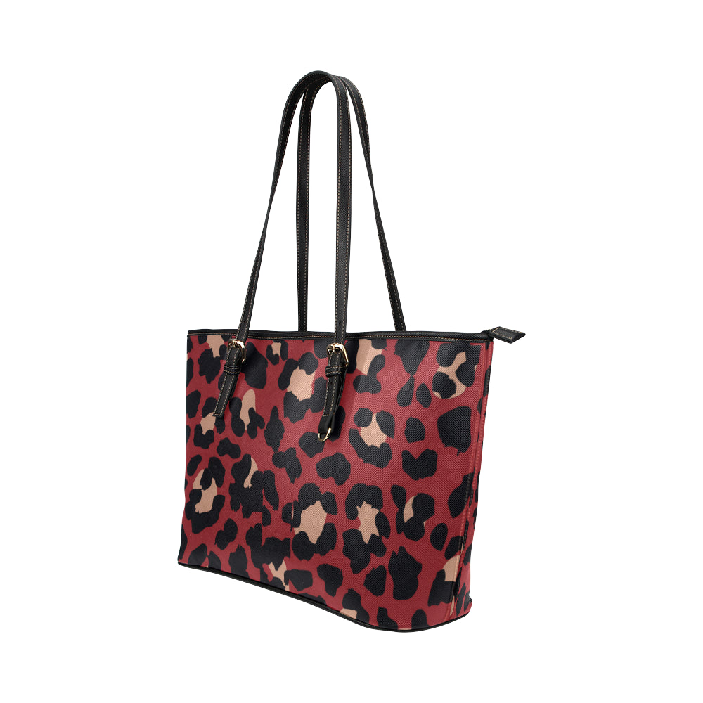 Cheetah Red Print Pattern Leather Tote Bag