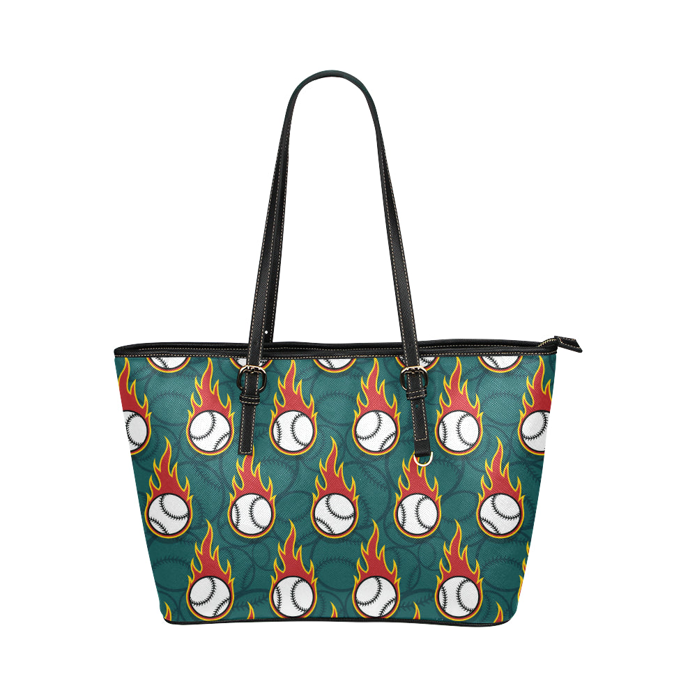 Baseball Fire Print Pattern Leather Tote Bag