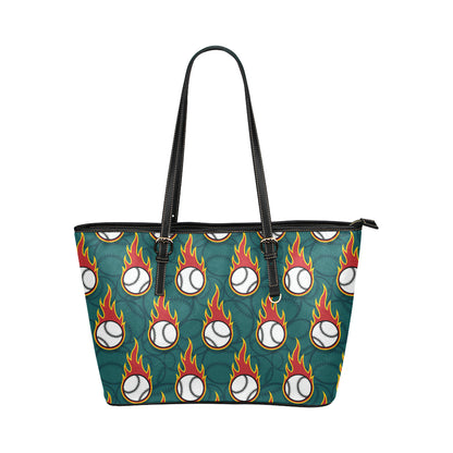 Baseball Fire Print Pattern Leather Tote Bag