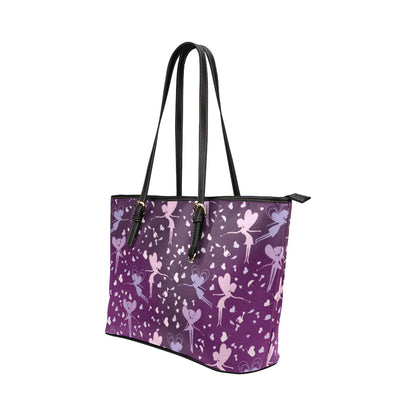 Fairy Pink Print Pattern Leather Tote Bag