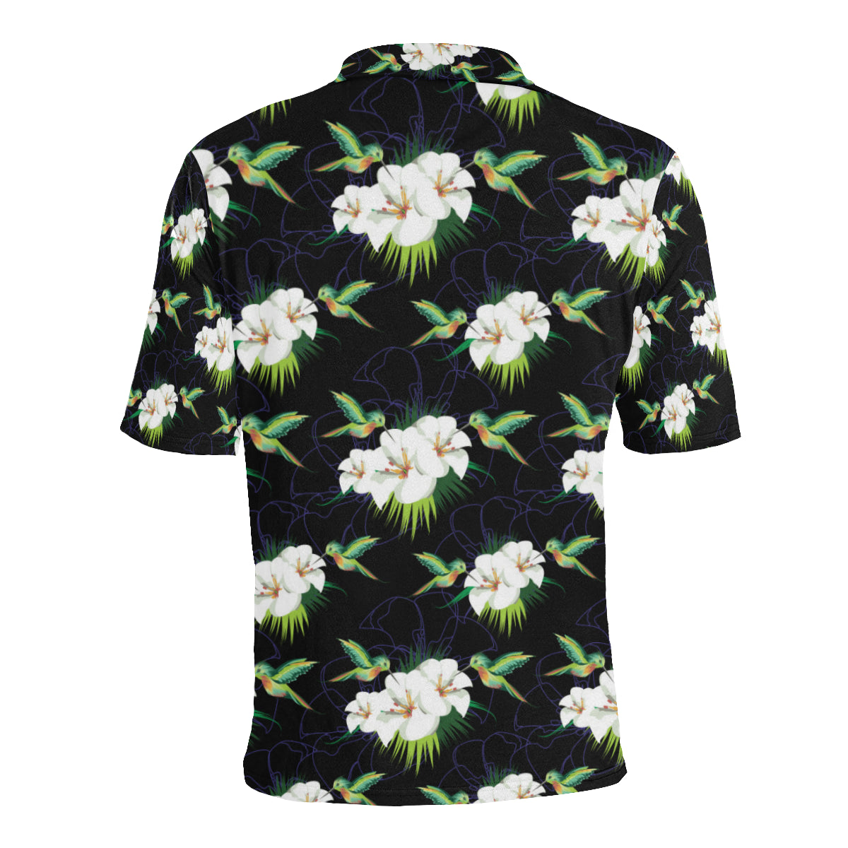 Hummingbird with Flower Pattern Print Design 03 Men Polo Shirt
