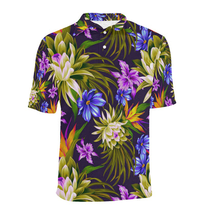 Water Lily Pattern Print Design WL08 Men Polo Shirt