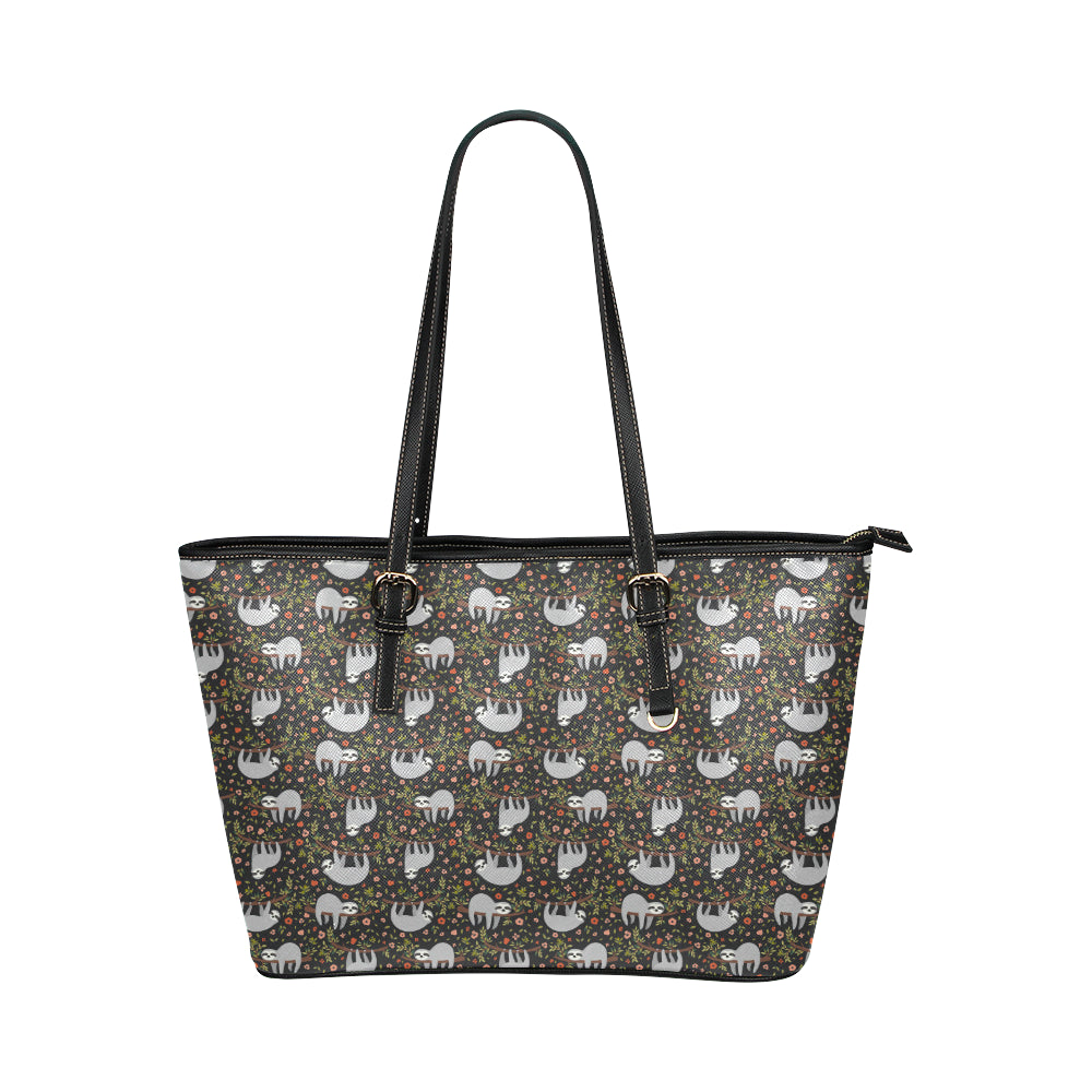 Sloth Cute Design Themed Print Leather Tote Bag