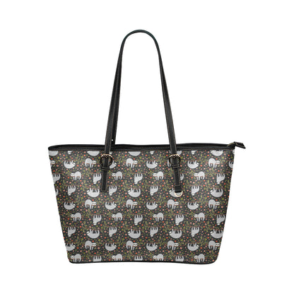 Sloth Cute Design Themed Print Leather Tote Bag