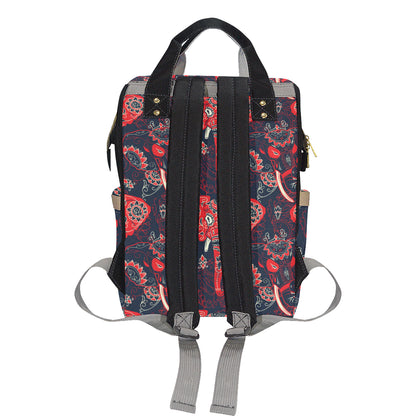 Red Indian Elephant Pattern Diaper Bag Backpack