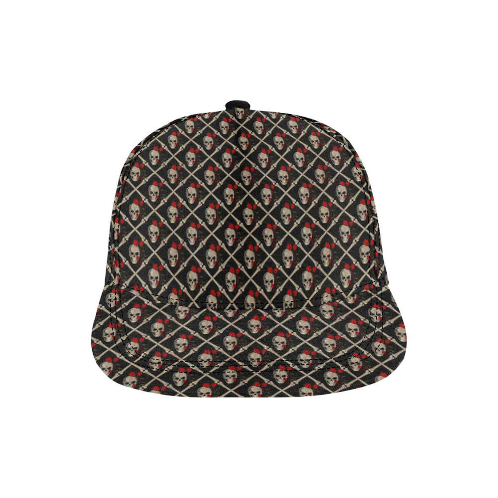 Skull Roses Bone Design Themed Print Snapback Cap