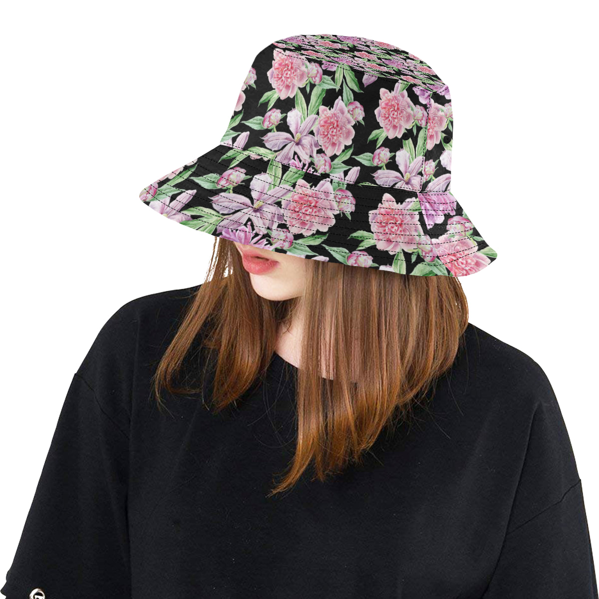 Peony Pattern Print Design PE08 Unisex Bucket Hat
