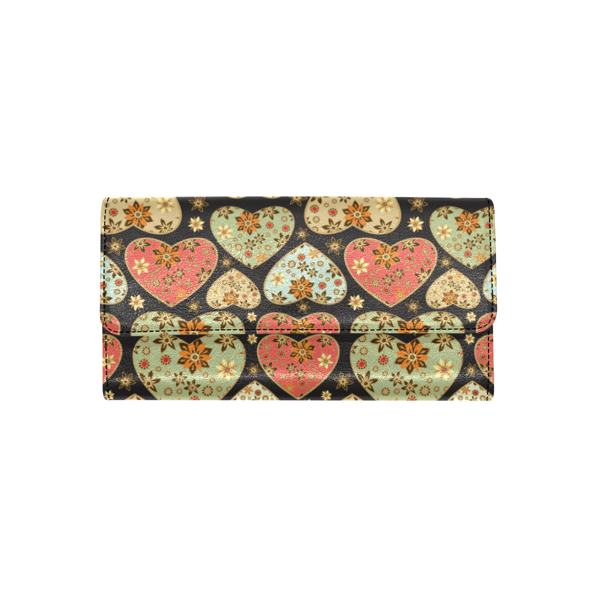 Heart Boho Pattern Print Design HE04 Women's Trifold Wallet