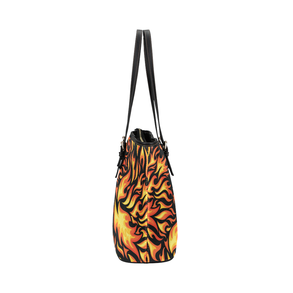 Flame Fire Design Pattern Leather Tote Bag