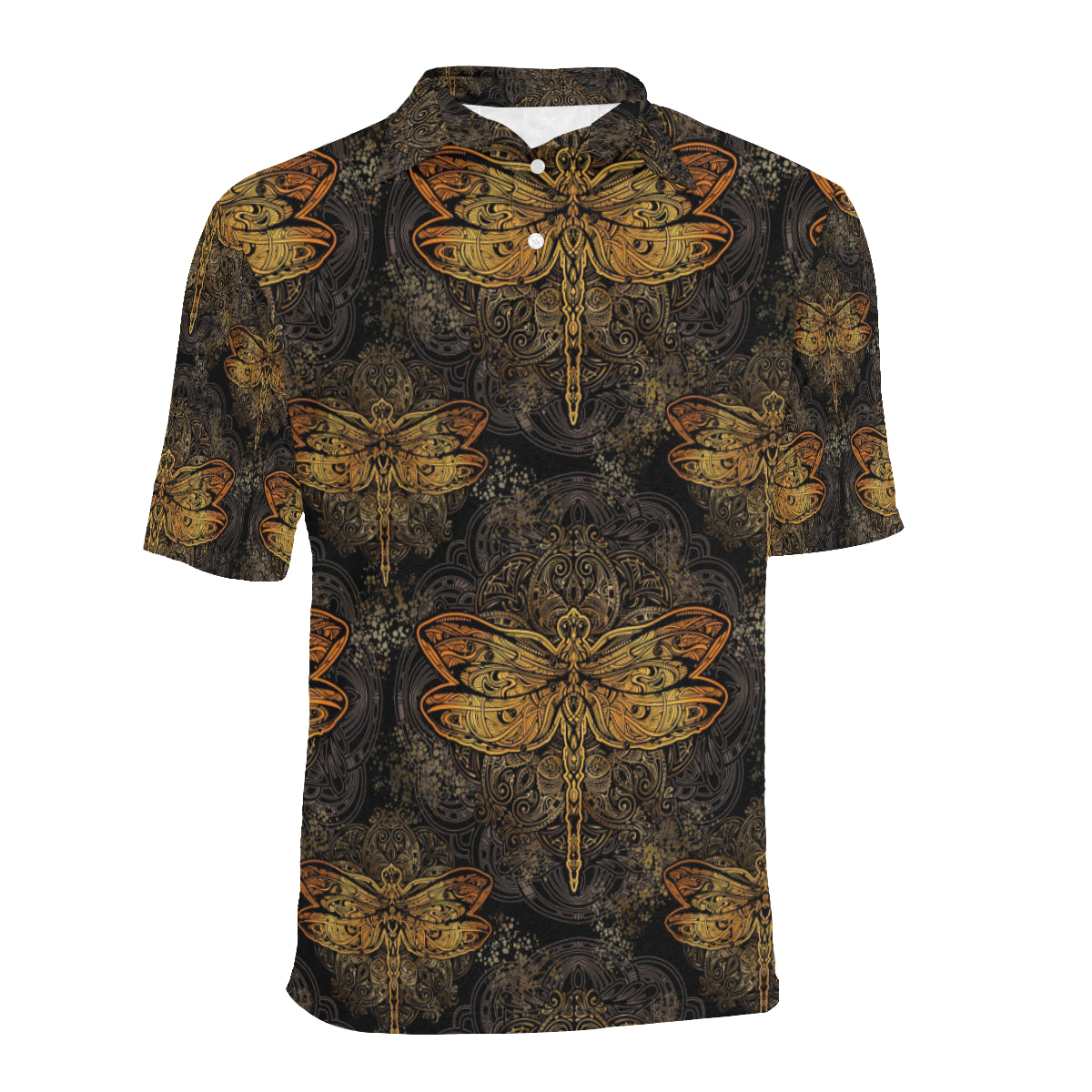 Gold Dragonfly Mandala Men Polo Shirt