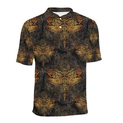 Gold Dragonfly Mandala Men Polo Shirt