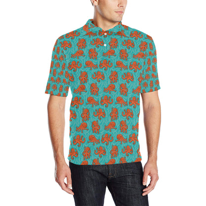 Octopus Cartoon Design Print Themed Men Polo Shirt