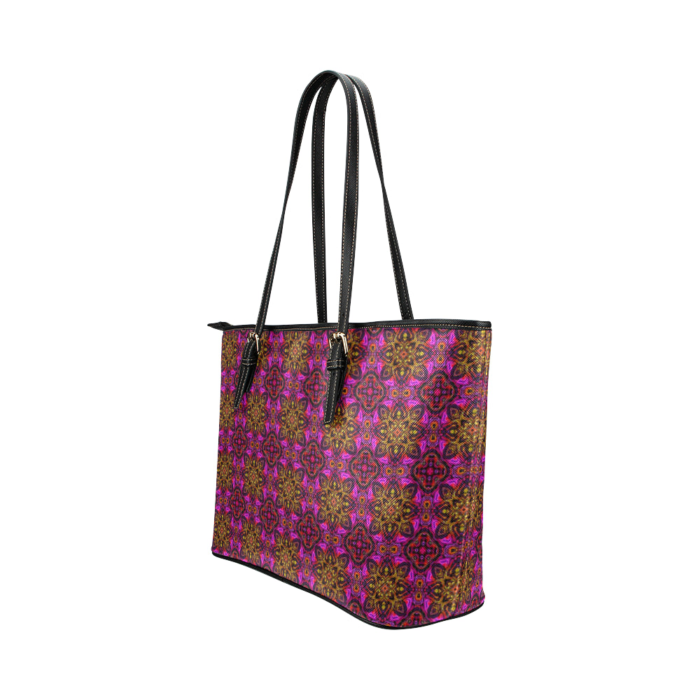 kaleidoscope Abstract Print Design Leather Tote Bag