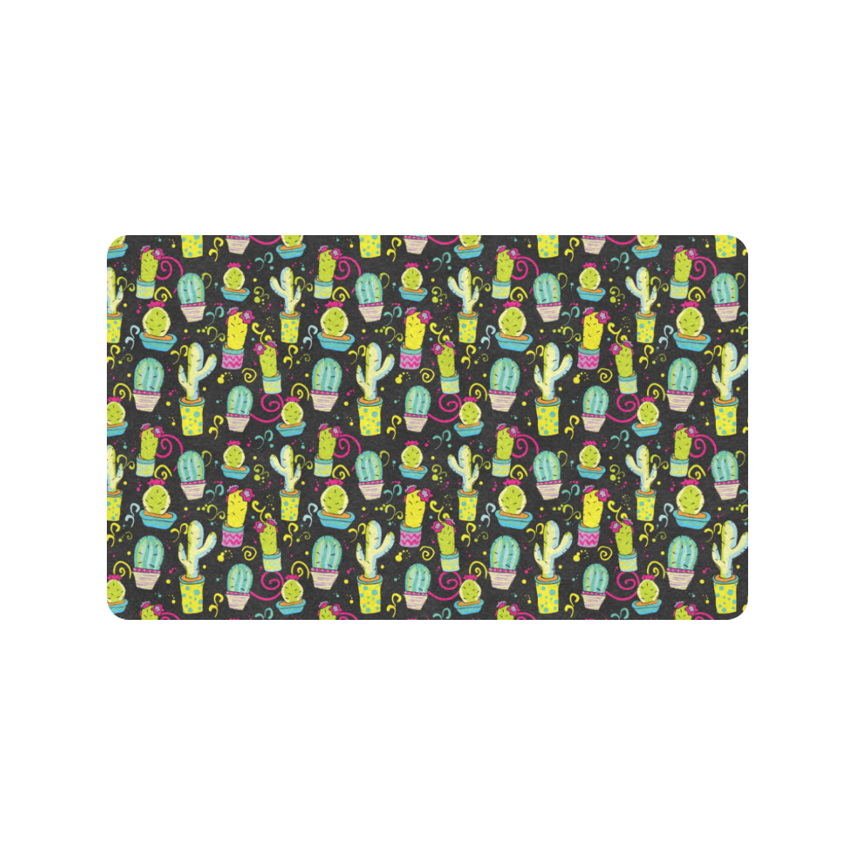 Cactus Neon Style Print Pattern Rubber Doormat
