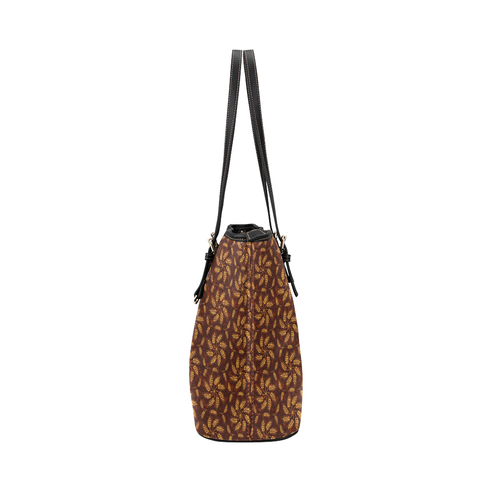 Agricultural Brown Wheat Print Pattern Leather Tote Bag