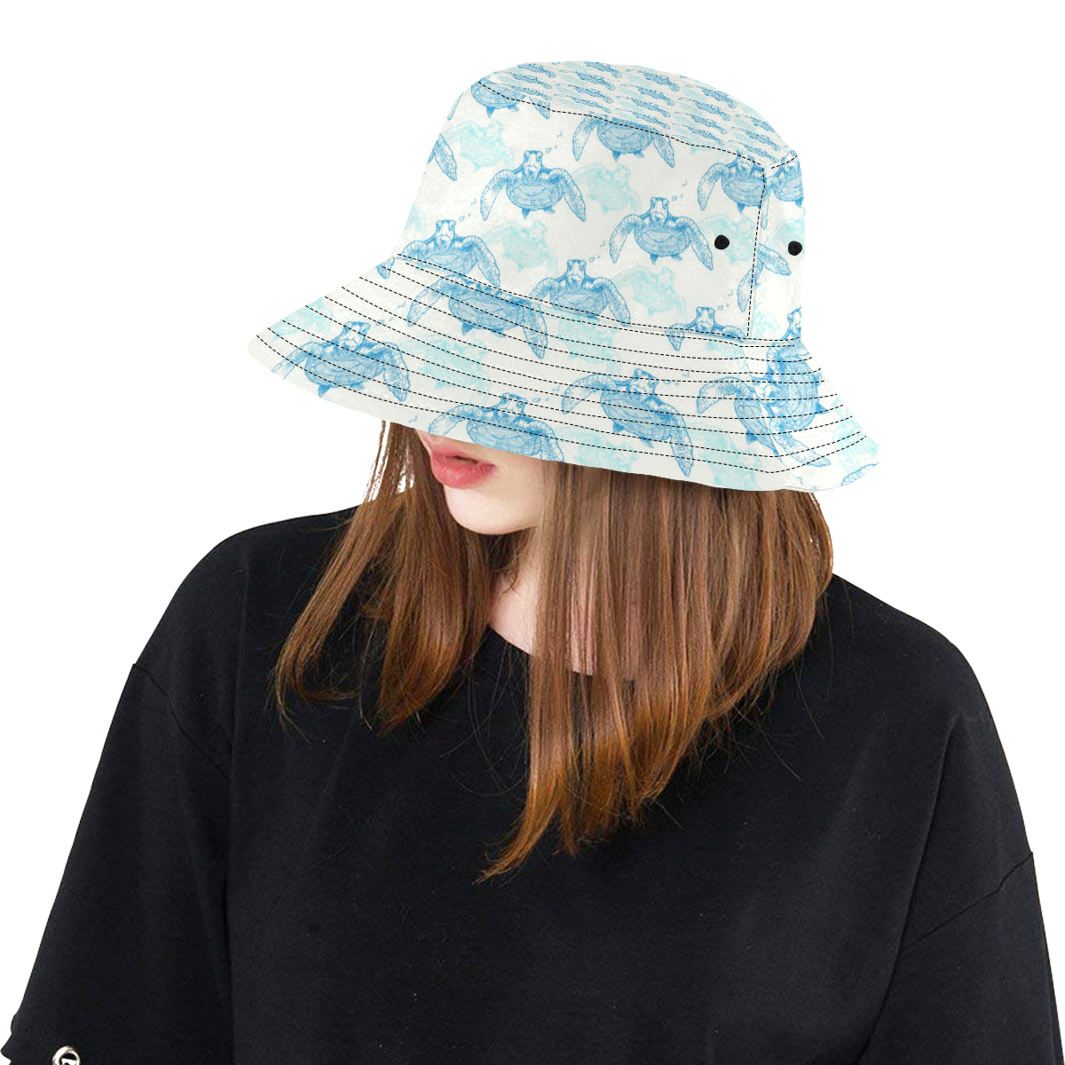Sea Turtle Pattern Print Design T01 Unisex Bucket Hat