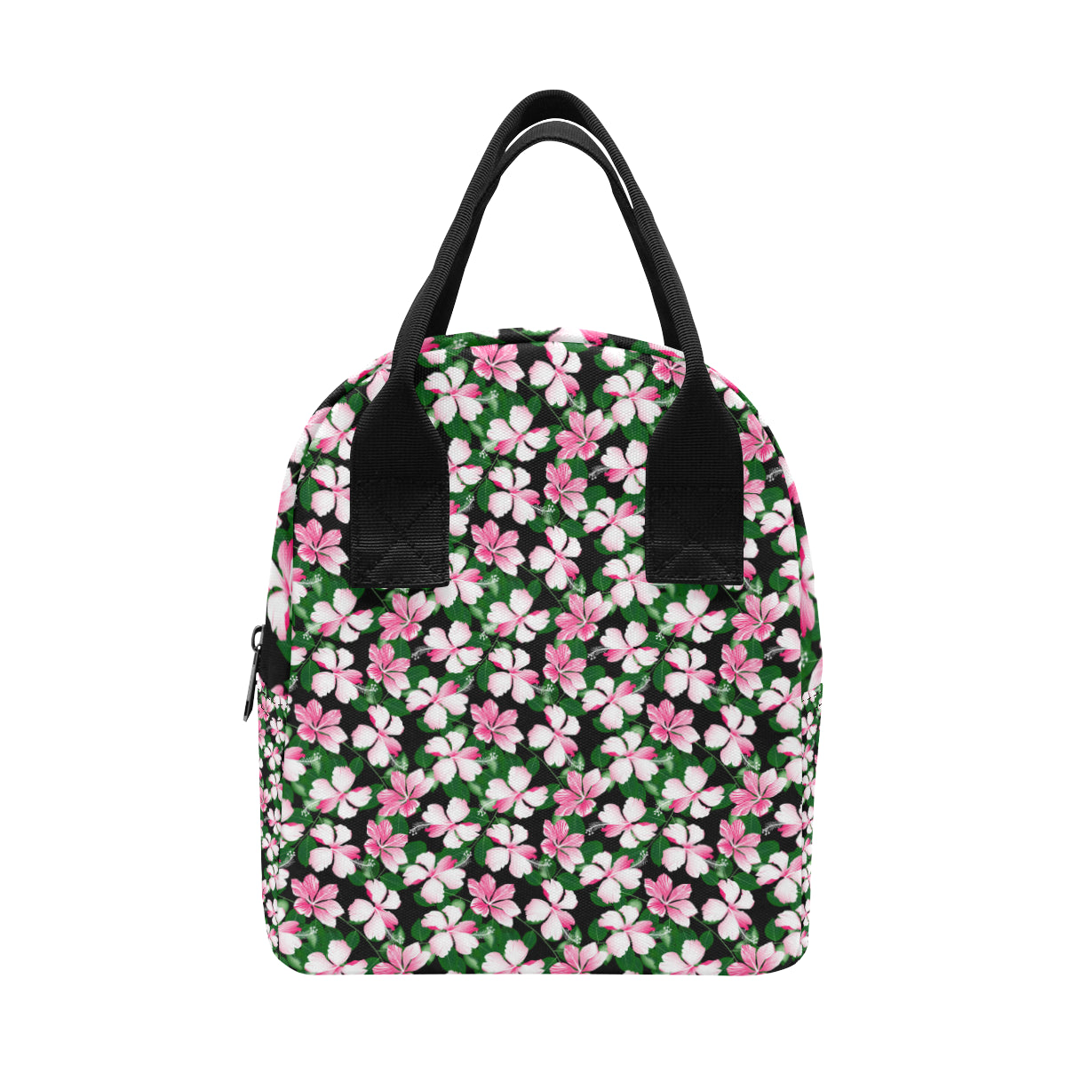 Hibiscus Pink Flower Hawaiian Print Insulated Lunch Bag
