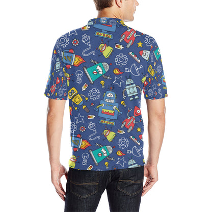 Robot Pattern Print Design A03 Men Polo Shirt