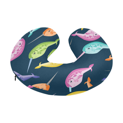 Narwhal Colorful Pattern Print Design 03 U-Shaped Travel Neck Pillow