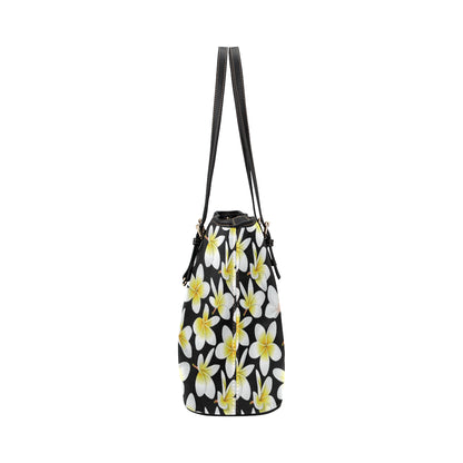 Yellow Plumeria Hawaiian Flowers Leather Tote Bag