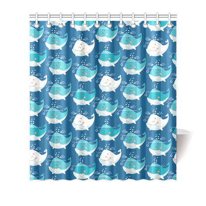 Blue Whale Pattern Print Design 01 Shower Curtain